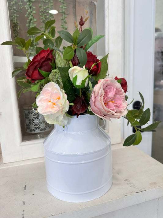 Country Chic Floral Milk Can Arrangement - 19"x14" Rustic Centerpiece