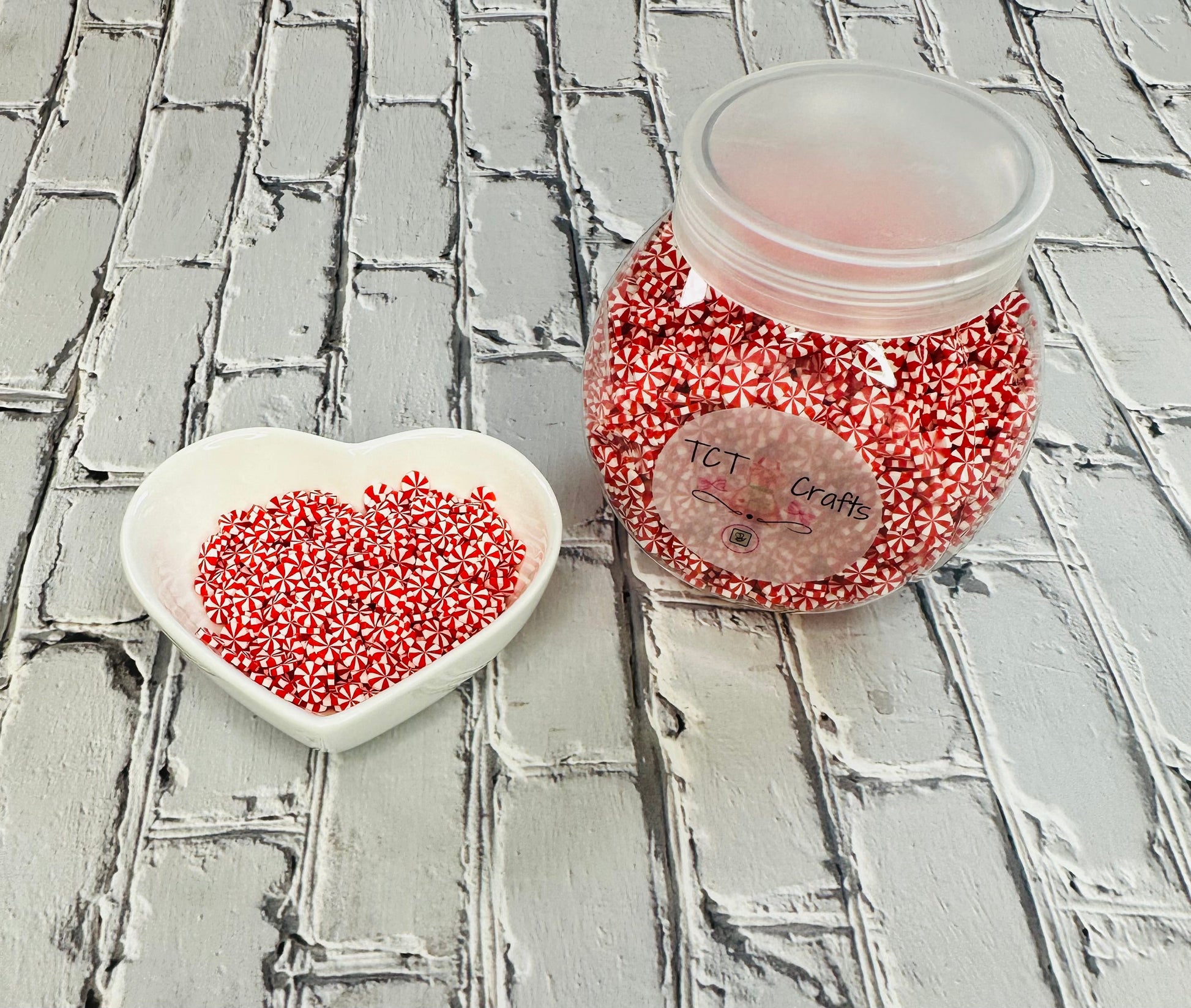 150g 5mm Red/White Peppermint Polymer Clay Sprinkle Mix - Perfect for Fake Bakes, Clay Art, Slime - Festive, Joyful, and Playful TCTCrafts