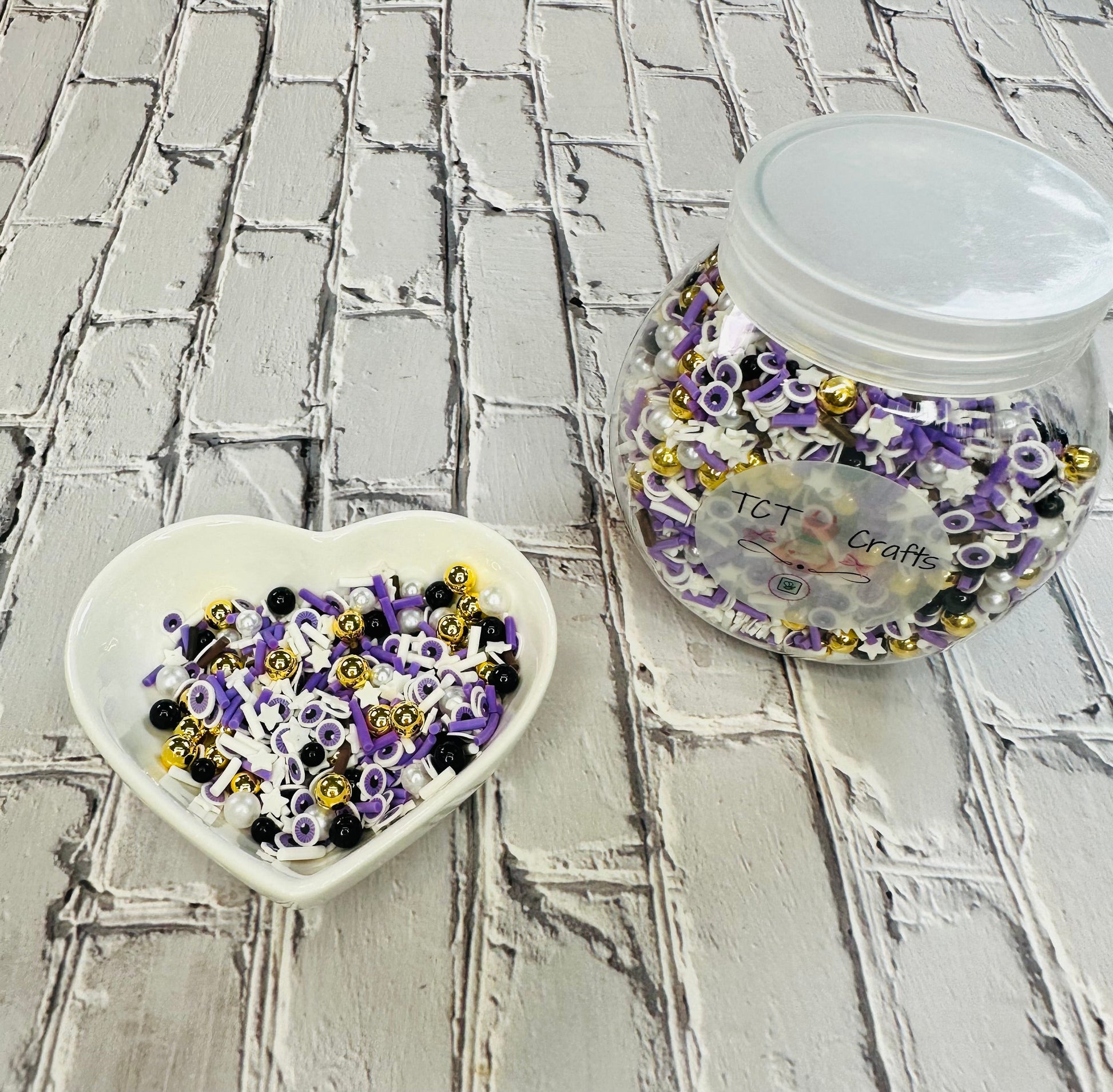 150g Purple Eyes Halloween Polymer Clay Sprinkle Mix - Ideal for Fake Bakes, Clay Art, Slime - Spooky, Mysterious, and Festive TCTCrafts