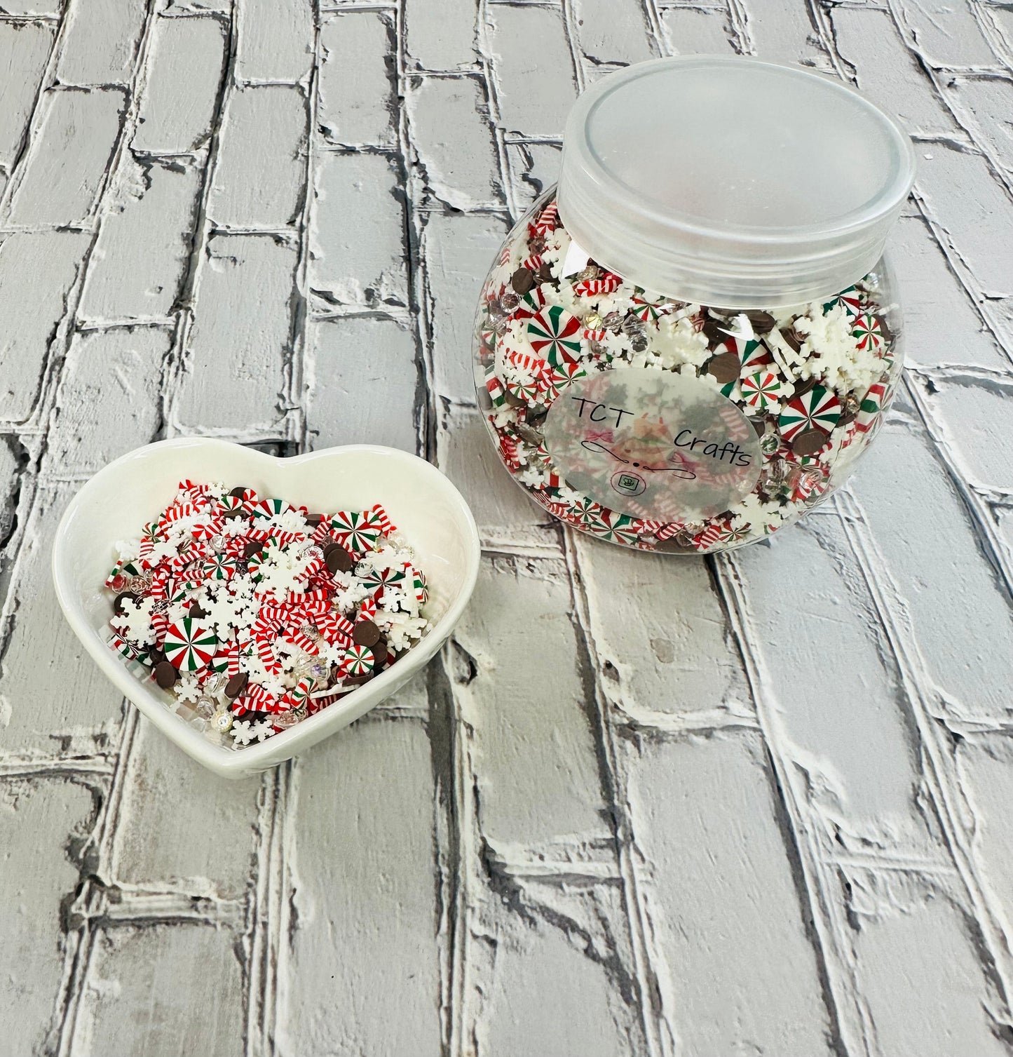 150g Christmas Holiday Polymer Clay Sprinkle Mix - Red, White, Green Peppermints & Candy Canes - Perfect for Fake Bakes, Clay Art, Slime - Festive and Joyful