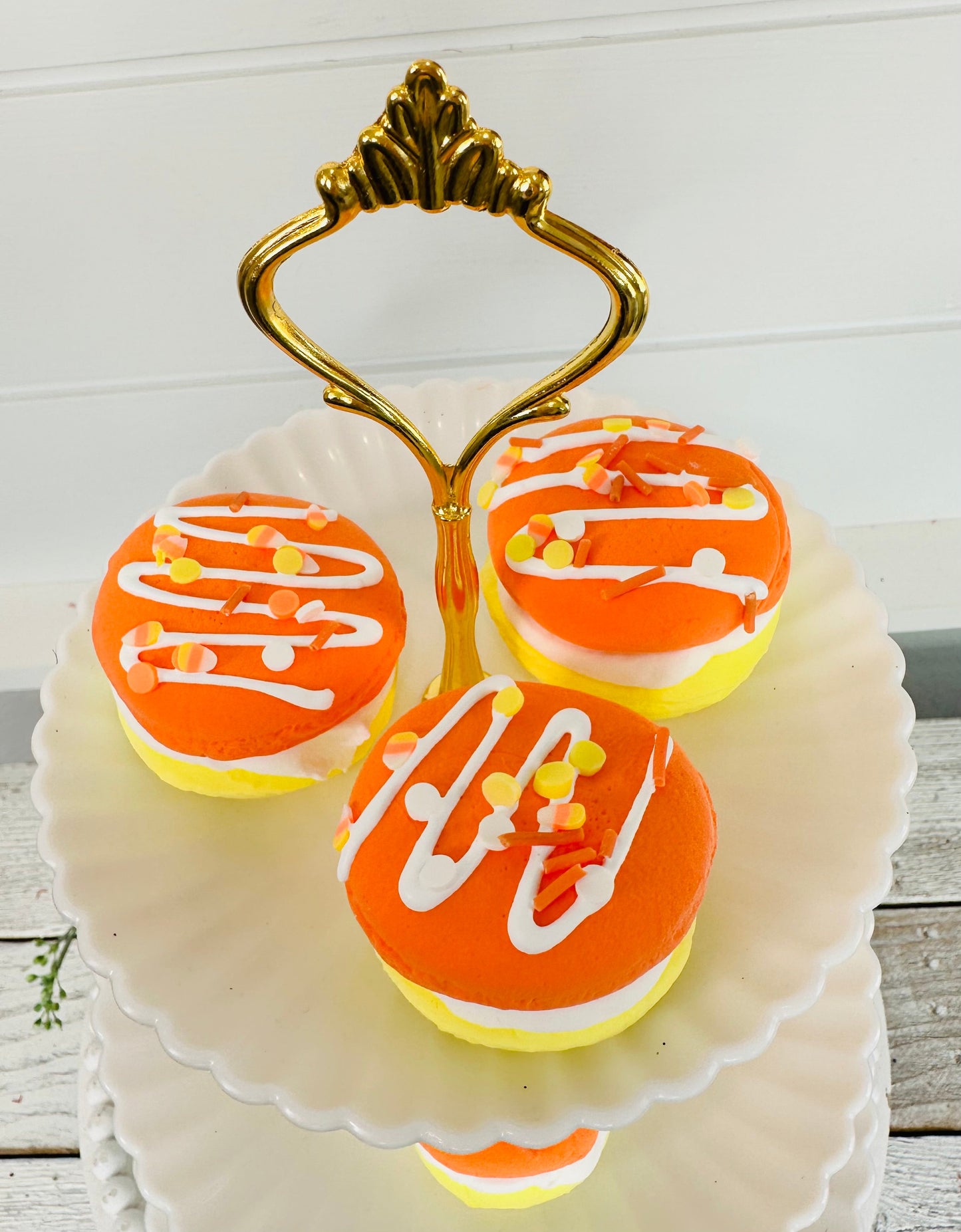 Candy Corn Macaroon Set - Adorable Faux Treats for Tiered Tray Decor, Clay Art, and Food Photography Props TCT Crafts