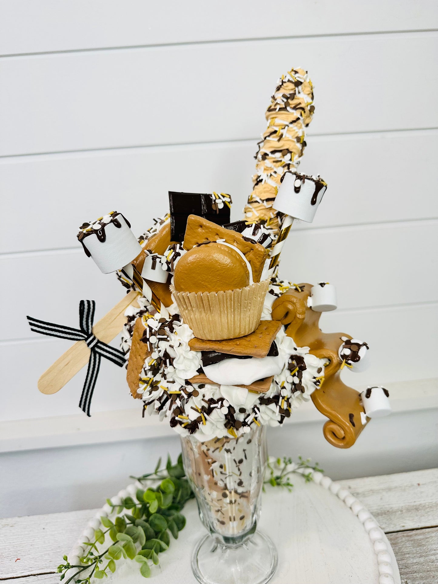 S'mores Themed Faux Milkshake - Handmade Decorative Piece - Ideal for Tiered Trays, Party Decorations, and Photography Props