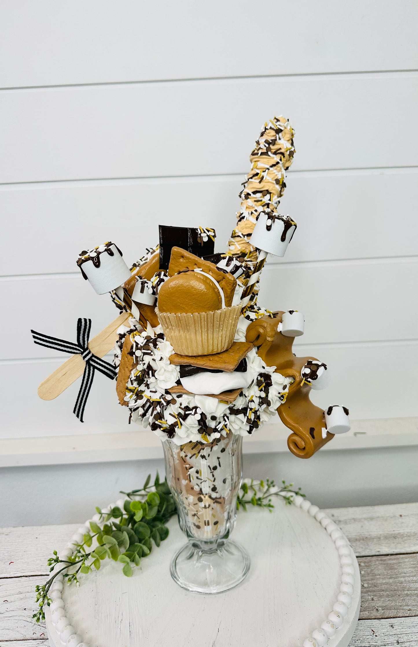 S'mores Themed Faux Milkshake - Handmade Decorative Piece - Ideal for Tiered Trays, Party Decorations, and Photography Props