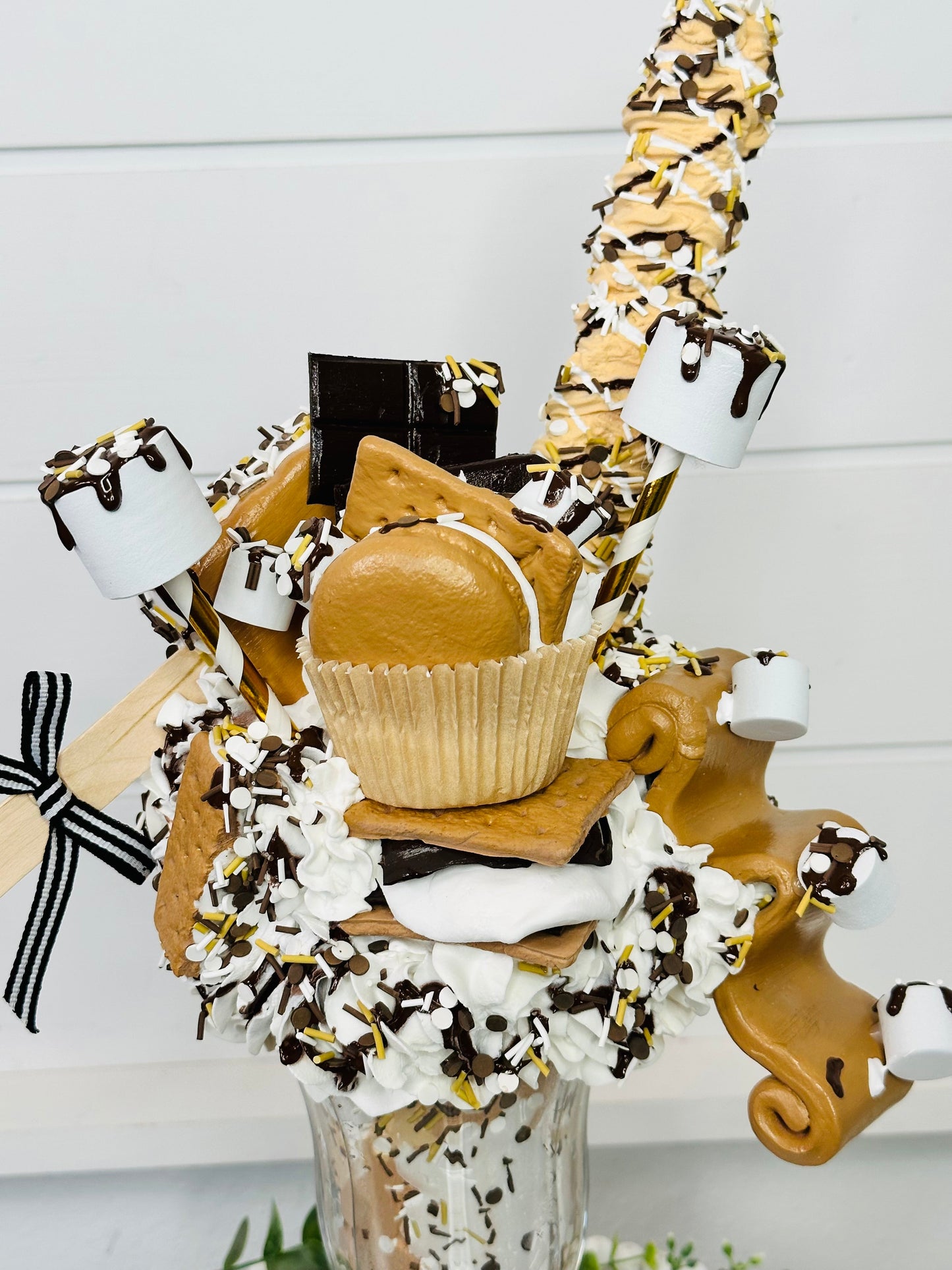 S'mores Themed Faux Milkshake - Handmade Decorative Piece - Ideal for Tiered Trays, Party Decorations, and Photography Props