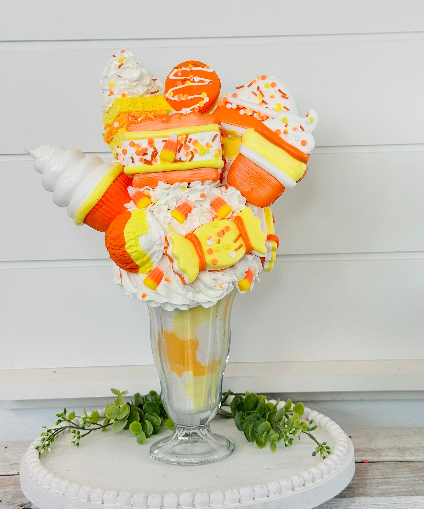 Halloween Candy Corn Themed Faux Milkshake - Handmade Decorative Piece - Ideal for Tiered Trays, Party Decorations, and Photography Props TCT Crafts
