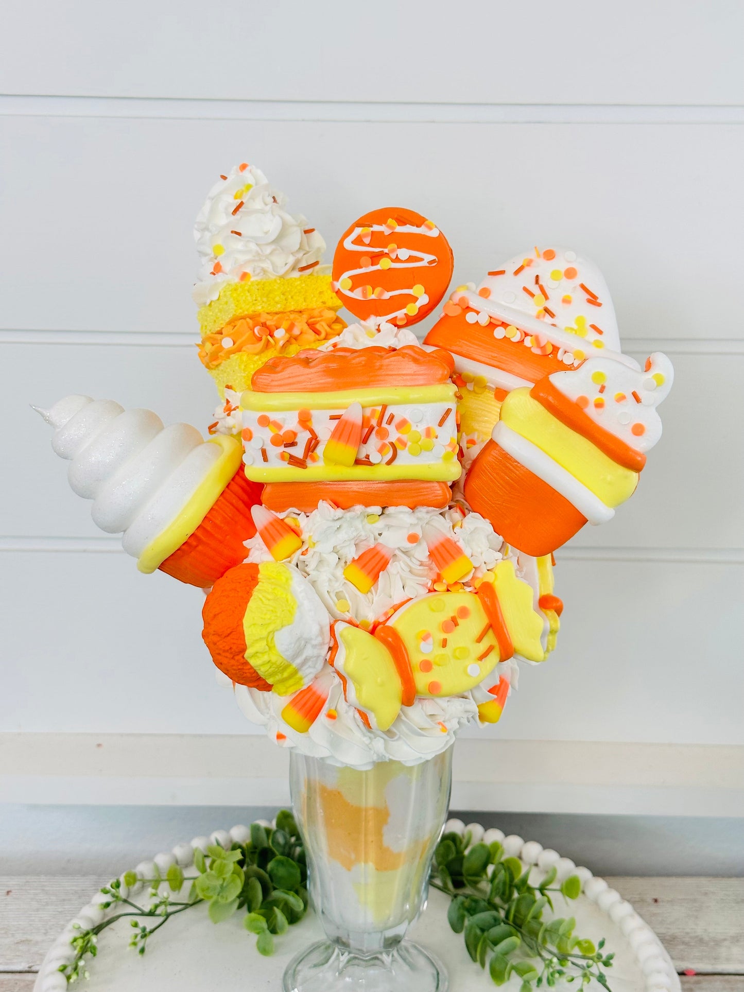 Halloween Candy Corn Themed Faux Milkshake - Handmade Decorative Piece - Ideal for Tiered Trays, Party Decorations, and Photography Props TCT Crafts