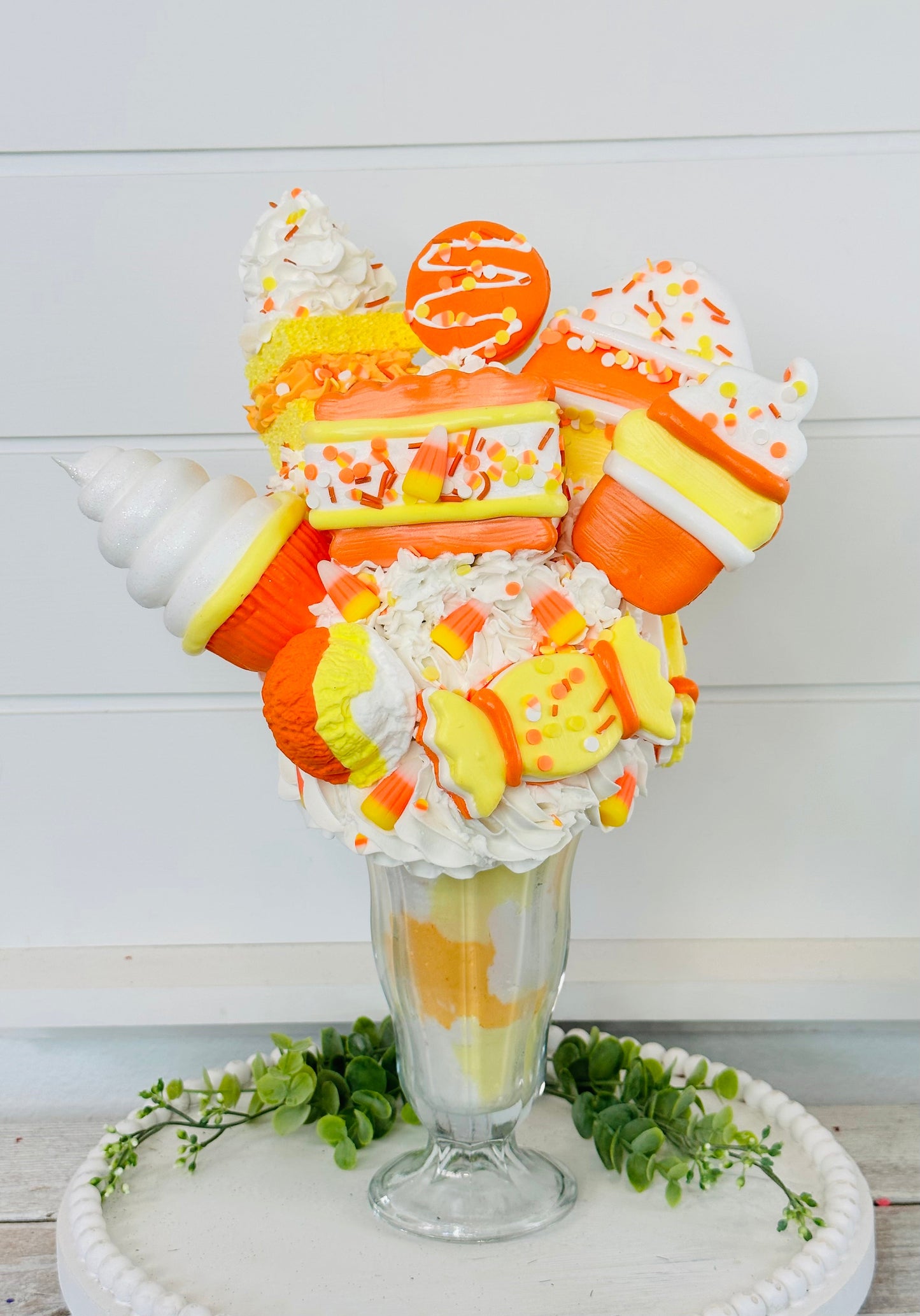 Halloween Candy Corn Themed Faux Milkshake - Handmade Decorative Piece - Ideal for Tiered Trays, Party Decorations, and Photography Props TCT Crafts