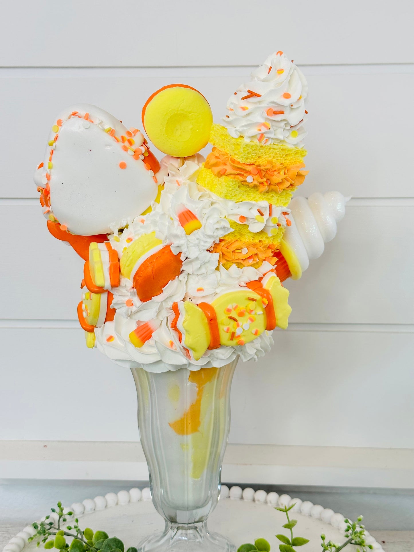 Halloween Candy Corn Themed Faux Milkshake - Handmade Decorative Piece - Ideal for Tiered Trays, Party Decorations, and Photography Props TCT Crafts