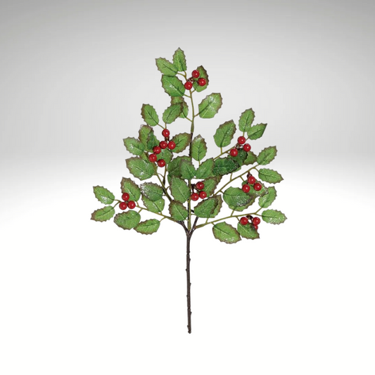 14" Iced Red Berry and Leaf Pick – Christmas Floral Accent-XP2543-GR Select Artificials