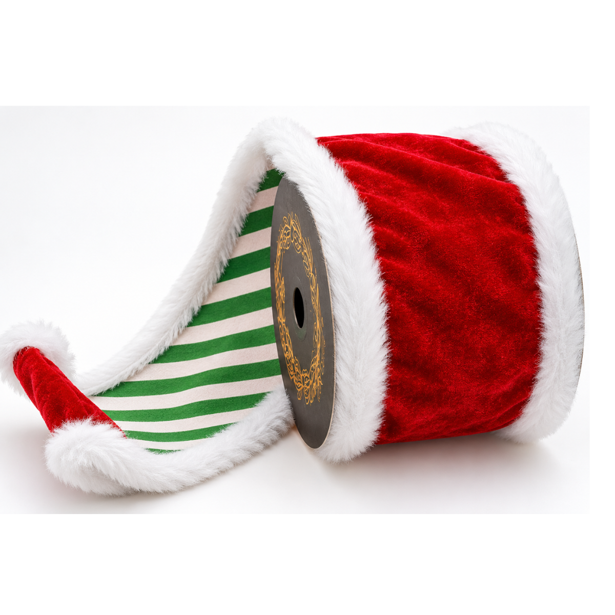 Red Velvet Fur Trim Ribbon | Santa Stripe Christmas Ribbon | 4" x 5yd-JME-WN025-091-RED-4 John Mark Enterprises