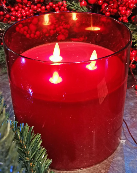 6x6 Red Glass Flameless Candle – Moving Flame LED Pillar Candle with Remote-LC3336 Fantastic Craft
