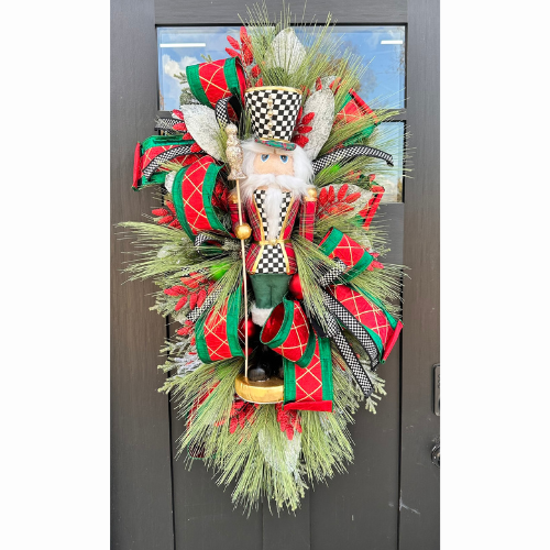 Extravagant XL Nutcracker Christmas Wreath Swag | 42"x22" Holiday Decor with Plush Nutcrackers, Ornaments & Designer Ribbon