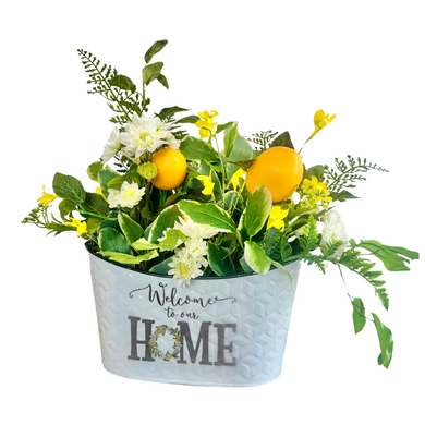 Lemon Floral Welcome To Our Home Table Arrangement - Spring/Summer Daisy & Greenery Decor - Lemon Kitchen and Home Decorations - 17