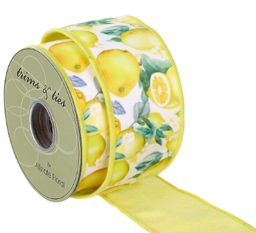 Lemon Print Wired Ribbon – 2.5"x10 yd Designer Citrus Ribbon for Summer Crafts, Wreaths, and DIY Decor-RW8324-YE
