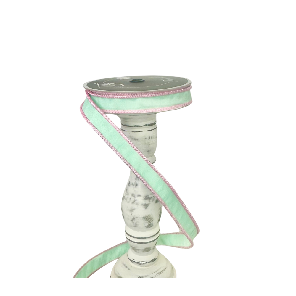 1"x10yd Designer Sherbert Cord Farrisilk Ribbon in Light Blue with Pink Trim - Elegant Ribbon - Spring Wired Ribby by TCT Crafts (RK531-16)