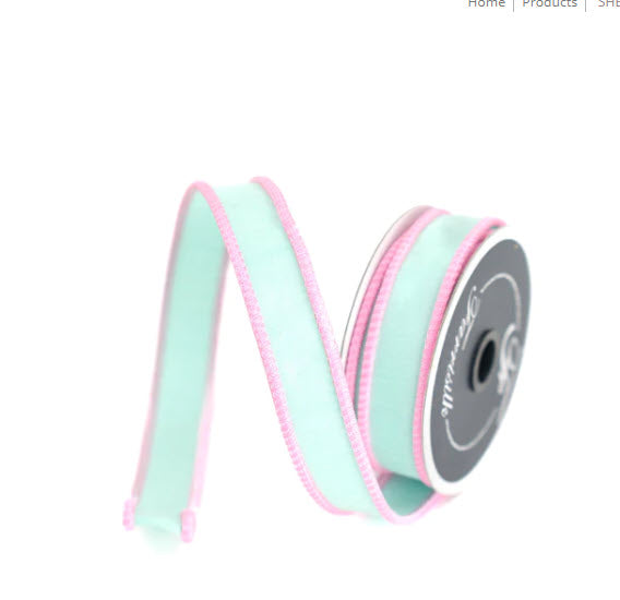 1"x10yd Designer Sherbert Cord Farrisilk Ribbon in Light Blue with Pink Trim - Elegant Ribbon - Spring Wired Ribby by TCT Crafts (RK531-16)