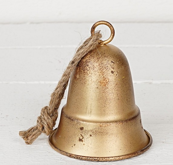 Vintage Gold Liberty Bell Ornament – Rustic Metal Holiday Bell with Rope Hanger-M32522 Impressive Enterprises, Inc.