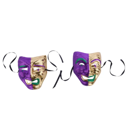 2pc Mardi Gras Glitter Masks – 8"x6" Comedy & Tragedy Wall Decor Craig Bachman