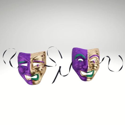 2pc Mardi Gras Glitter Masks – 8"x6" Comedy & Tragedy Wall Decor Craig Bachman