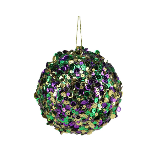 Mardi Gras Sequin Ornament 4 Inch Shatterproof Ball-HG1090