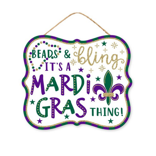 Mardi Gras Beads & Bling Sign | 10.5"x8" Glitter MDF Party Decor Craig Bachman