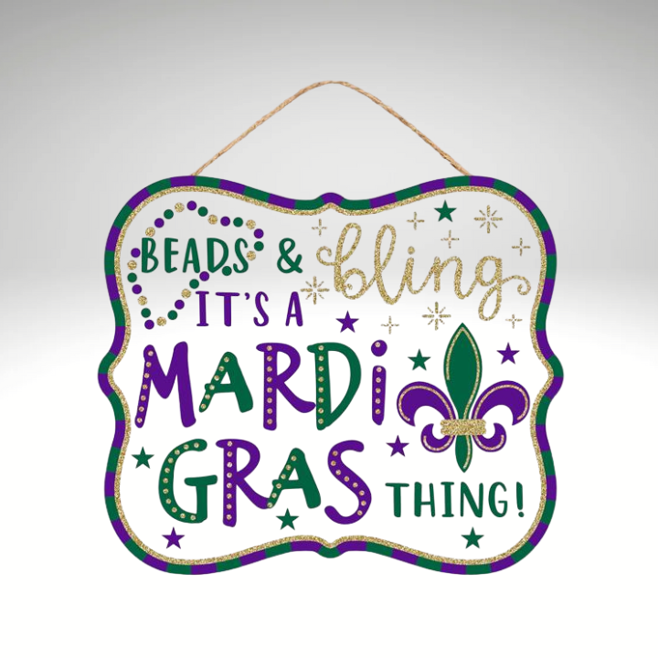 Mardi Gras Beads & Bling Sign | 10.5"x8" Glitter MDF Party Decor Craig Bachman