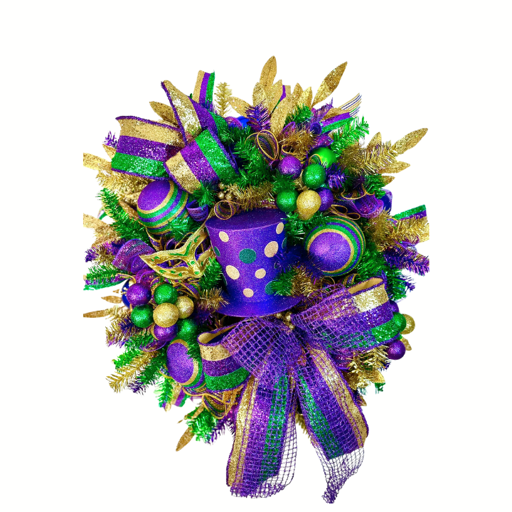 Purple, Gold, & Green Mardi Gras Top Hat door wreath- TCT1463 TCT Crafts