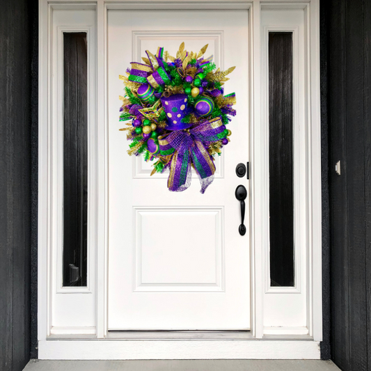 Purple, Gold, & Green Mardi Gras Top Hat door wreath- TCT1463 TCT Crafts