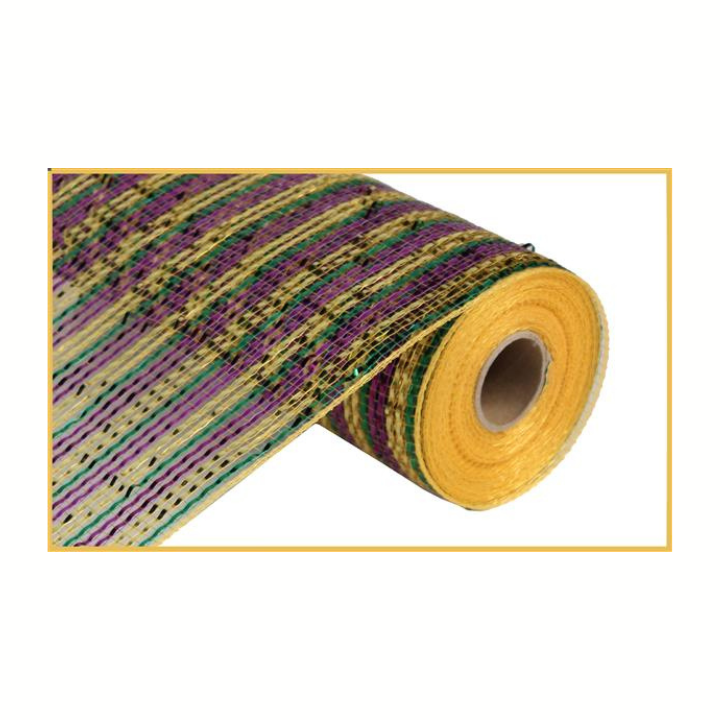 Mardi Gras Deco Mesh Roll 10"x10 yd | Foil Mesh Ribbon-RE1347W3 Craig Bachman