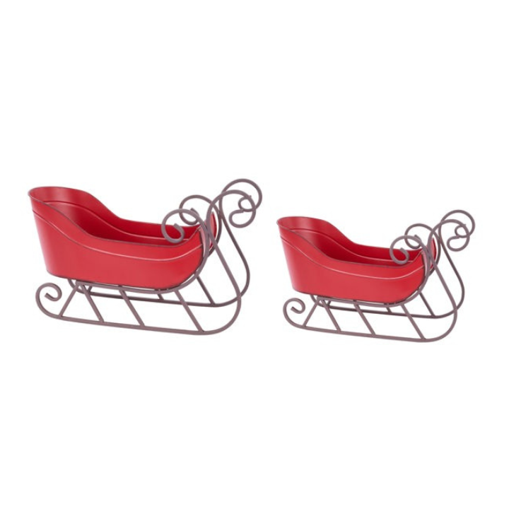 Set of 2 Red Metal Sleighs | Antique Holiday Sleigh Containers for Christmas Decor-XR140964 Craig Bachman