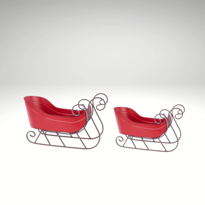 Set of 2 Red Metal Sleighs | Antique Holiday Sleigh Containers for Christmas Decor-XR140964 Craig Bachman