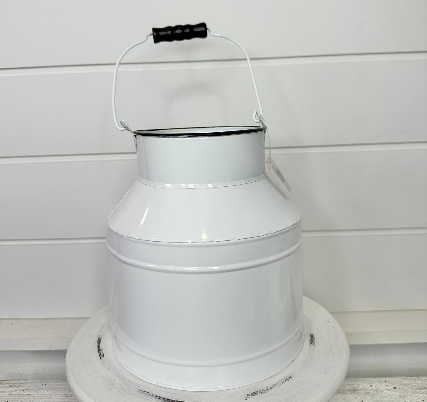 Black & White Enamel Metal Milkcan Planter - 8.5"x7.5"x7.5" - Rustic Farmhouse Decor - Vintage Home Decor (CTY36695-YLW)