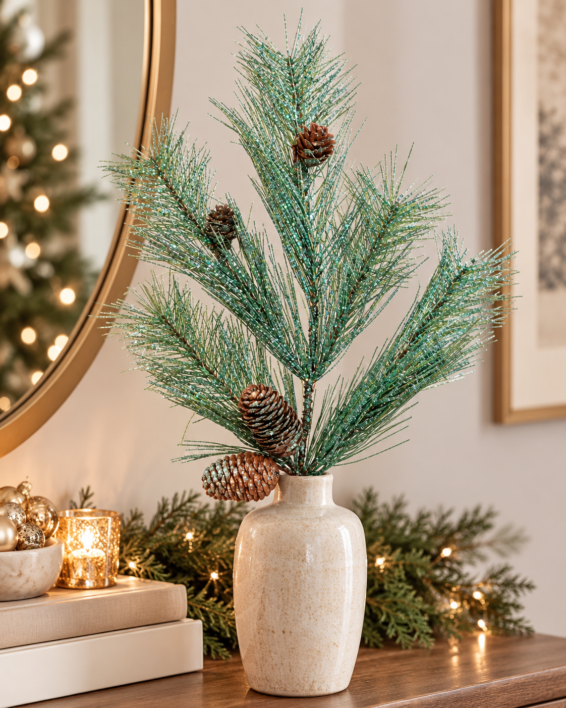 Metallic Glitter Pine Spray | Northwoods Pinecone Stem | 24" Spray-XX9483 Craig Bachman