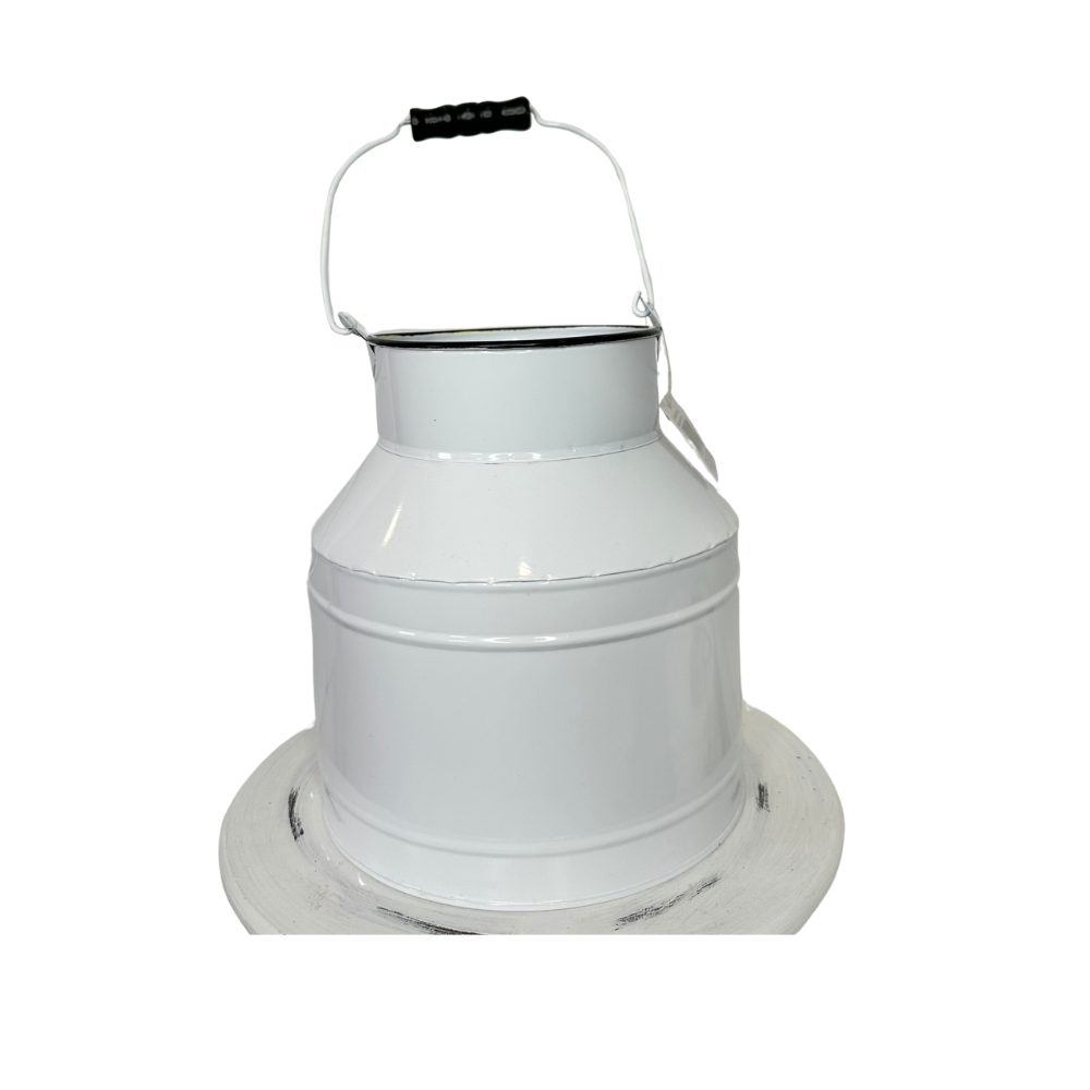 Black & White Enamel Metal Milkcan Planter - 8.5"x7.5"x7.5" - Rustic Farmhouse Decor - Vintage Home Decor (CTY36695-YLW)