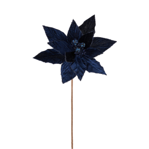 22" Velvet Poinsettia Stem in Midnight Blue – Luxurious Christmas Floral Decor | TCT Crafts -XS408719