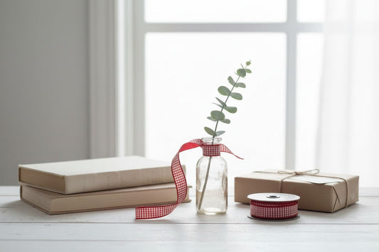 D. Stevens Red White Mini Check Wired Ribbon | 1 Inch Faux Dupion-07-1800 D.Stevens