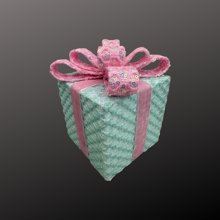 Mint/Pink Sequin Gift Box Decor with Velvet Bow | Christmas & Party Display-86355MIPK Liberty Floral