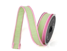 Load image into Gallery viewer, 1&quot;x10yd Designer Farrisilk Sherbert Cord Mint Green Wired Ribbon with Pink Trim -  Mint Green Spring Wired Ribbon by TCT Crafts (RK531-13)