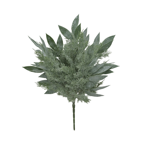 21" Mixed Cypress Olive Leaf Bush – Glittered Christmas Greenery-83655 Golden Bell