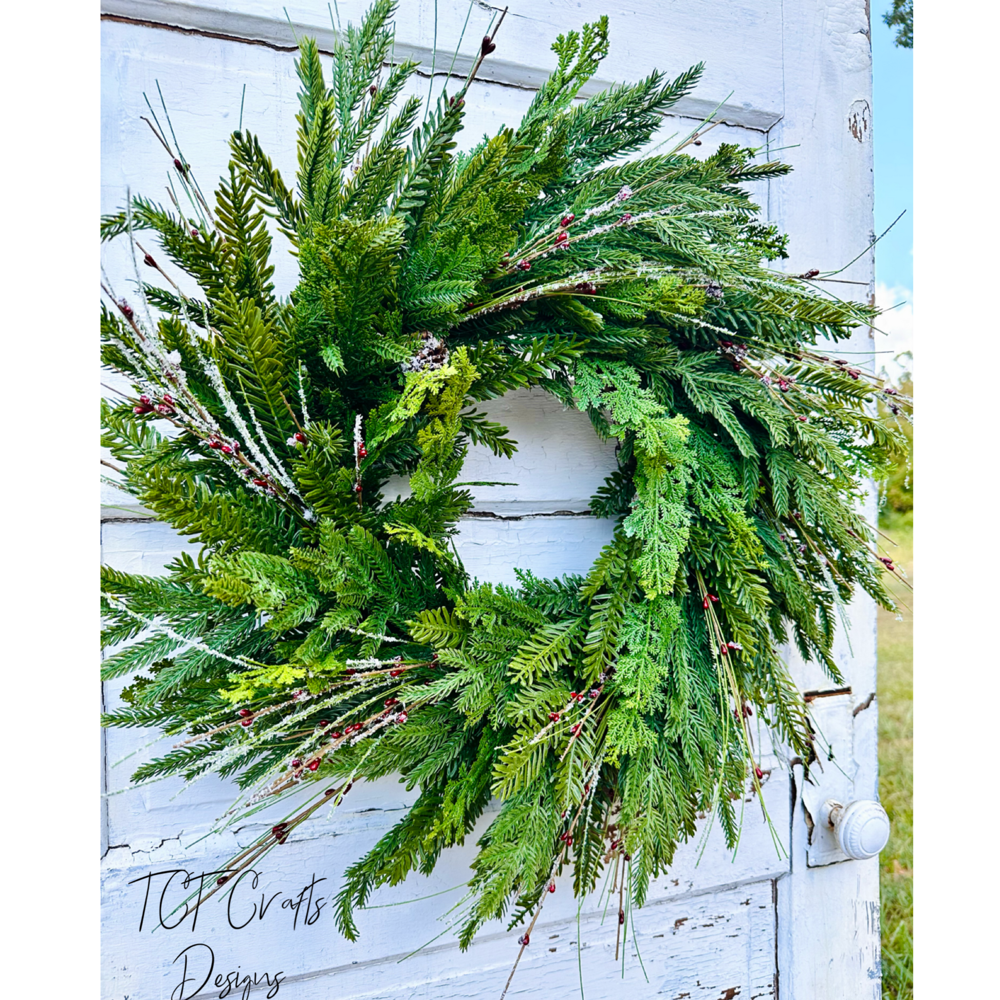 24" Mixed Pine Evergreen Wreath – Artificial Christmas & Winter Door Decor TCT Crafts
