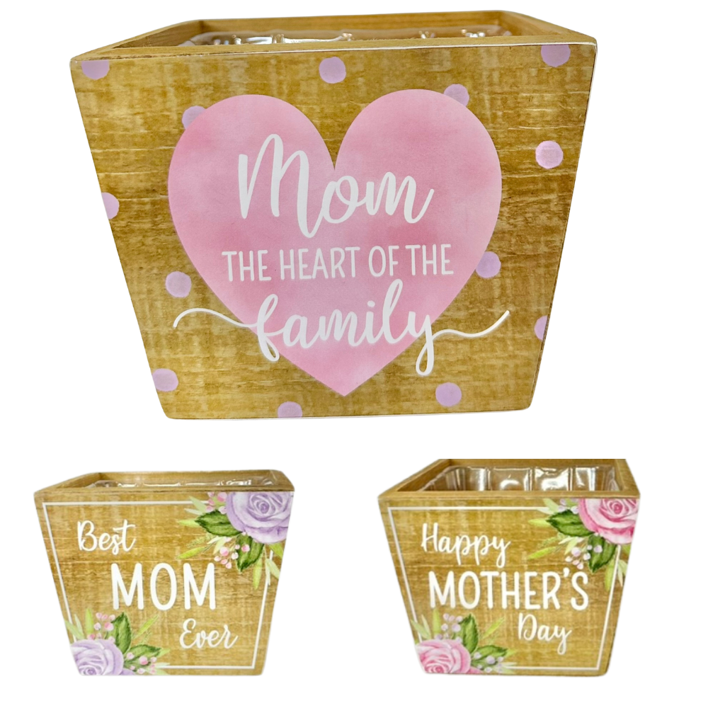5.75"x4.25"H Wooden Mother's Day Planter with Liner - Choice of 3 Styles - TCT Crafts -KM1143