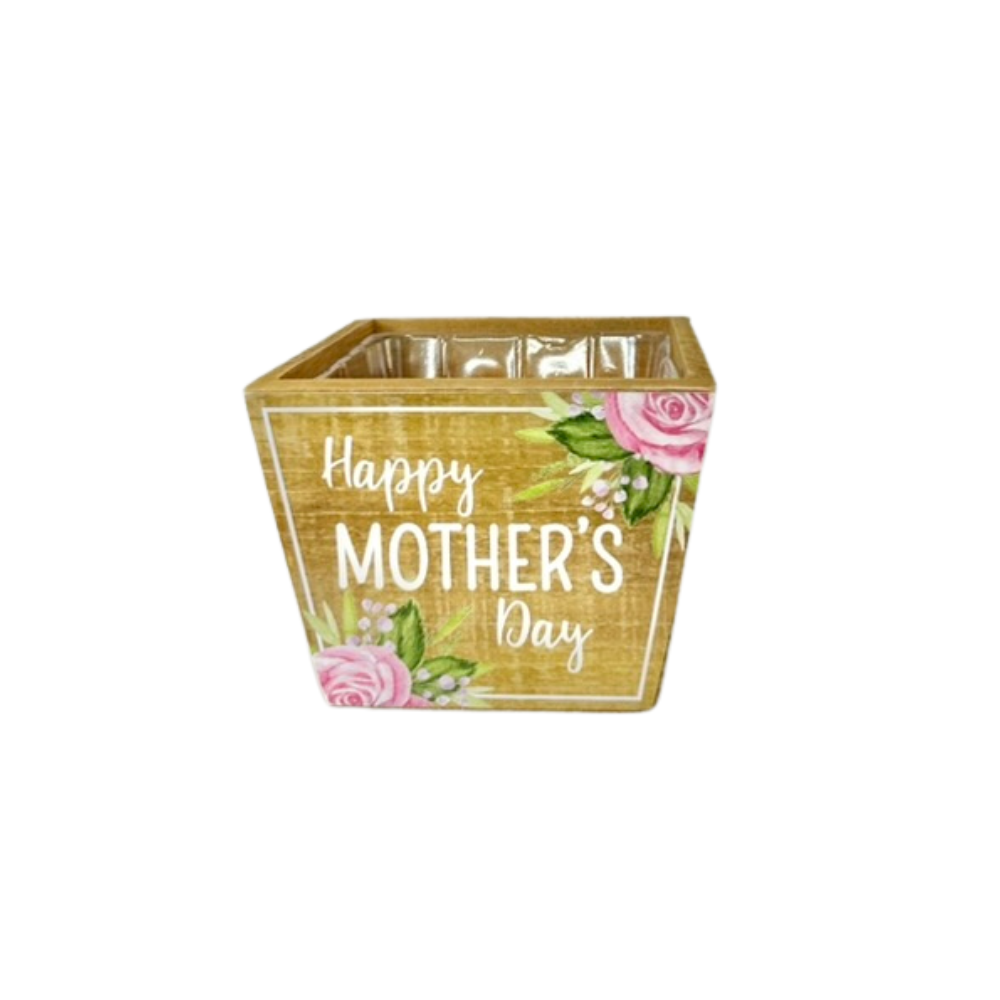 5.75"x4.25"H Wooden Mother's Day Planter with Liner - Choice of 3 Styles - TCT Crafts -KM1143