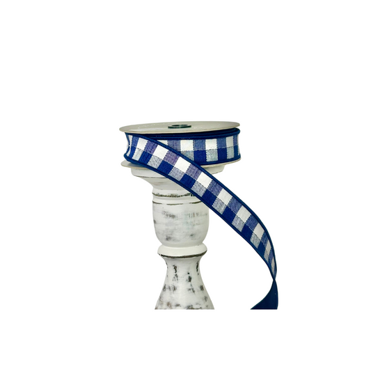 1"x10yd Navy/White Check Farrisilk Wired Ribbon - Designer Craft & Decor Ribbon - Navy Blue Wired Ribbon by TCT Crafts (RK502-21) TCT Crafts