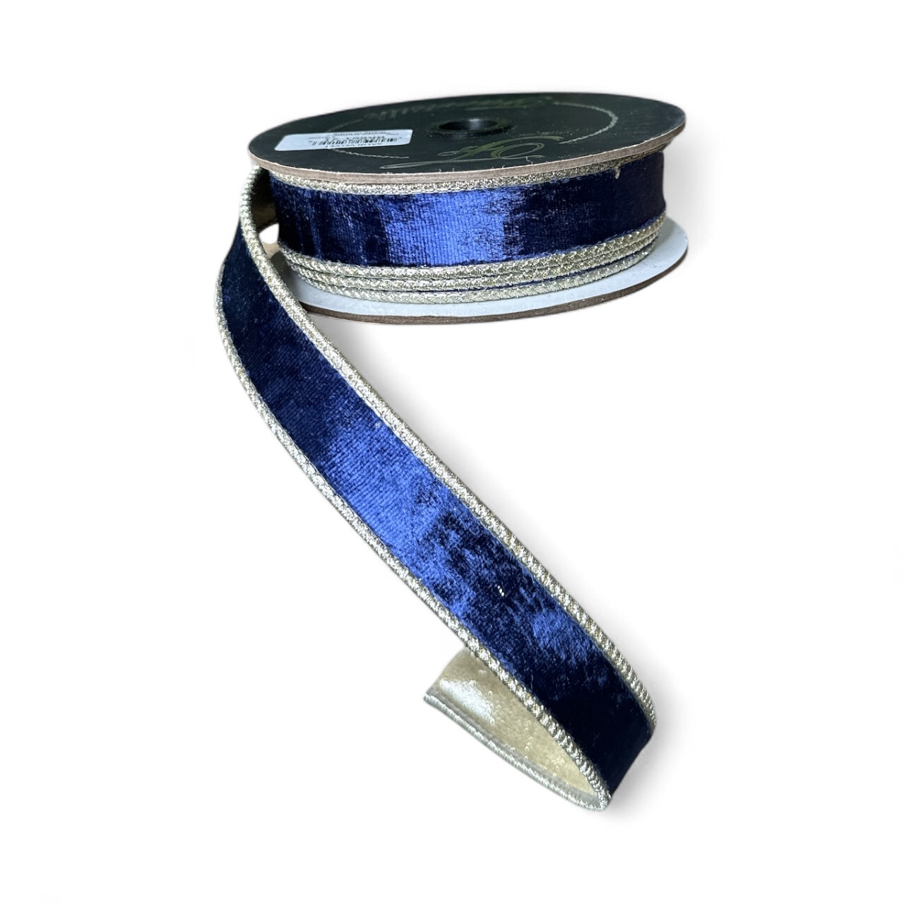 1"x10yd Farrisilk Navy Satin Velvet Wired Ribbon – Luxury Navy & Champagne Designer Ribbon-RK661-21 Farrisilk