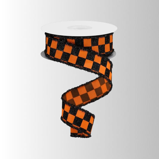 Orange Black Check Halloween Ribbon 1.5 Inch x 10 Yards-RG0834720 Craig Bachman