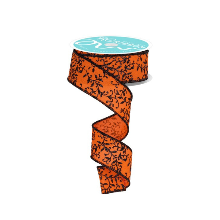 Halloween Ribbon Orange & Black | 1.5"x10yd Glitter Vine Wired Craft Trim-RGF1314P2 Craig Bachman