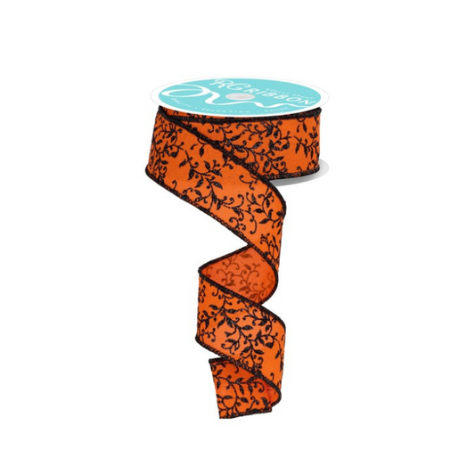 Halloween Ribbon Orange & Black | 1.5"x10yd Glitter Vine Wired Craft Trim-RGF1314P2 Craig Bachman