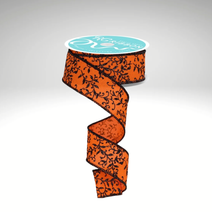 Halloween Ribbon Orange & Black | 1.5"x10yd Glitter Vine Wired Craft Trim-RGF1314P2 Craig Bachman