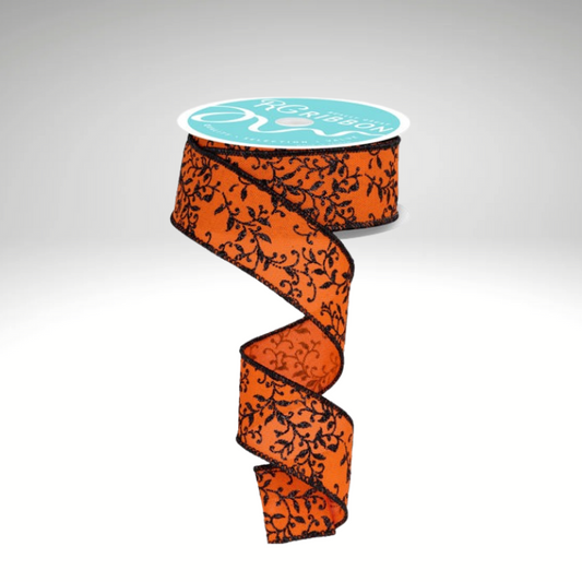 Halloween Ribbon Orange & Black | 1.5"x10yd Glitter Vine Wired Craft Trim-RGF1314P2 Craig Bachman