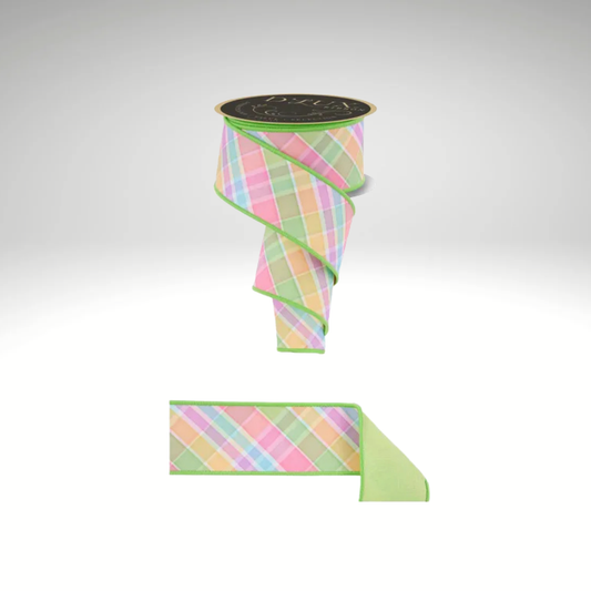 Pastel Spring Plaid Double-Sided Wired Ribbon 2.5"x10yd-LX1163RT Craig Bachman